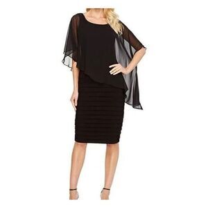 Adrianna Papell Chiffon Overlay Drape‎ Asymmetrical Dress Womens 8 Black